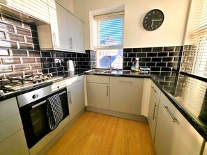 Fridge, microwave, oven, dishwasher