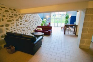 TV, DVD player, foosball, table tennis