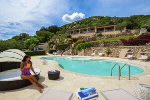 Outdoor pool, open 8:00 AM to 8:00 PM, sun loungers