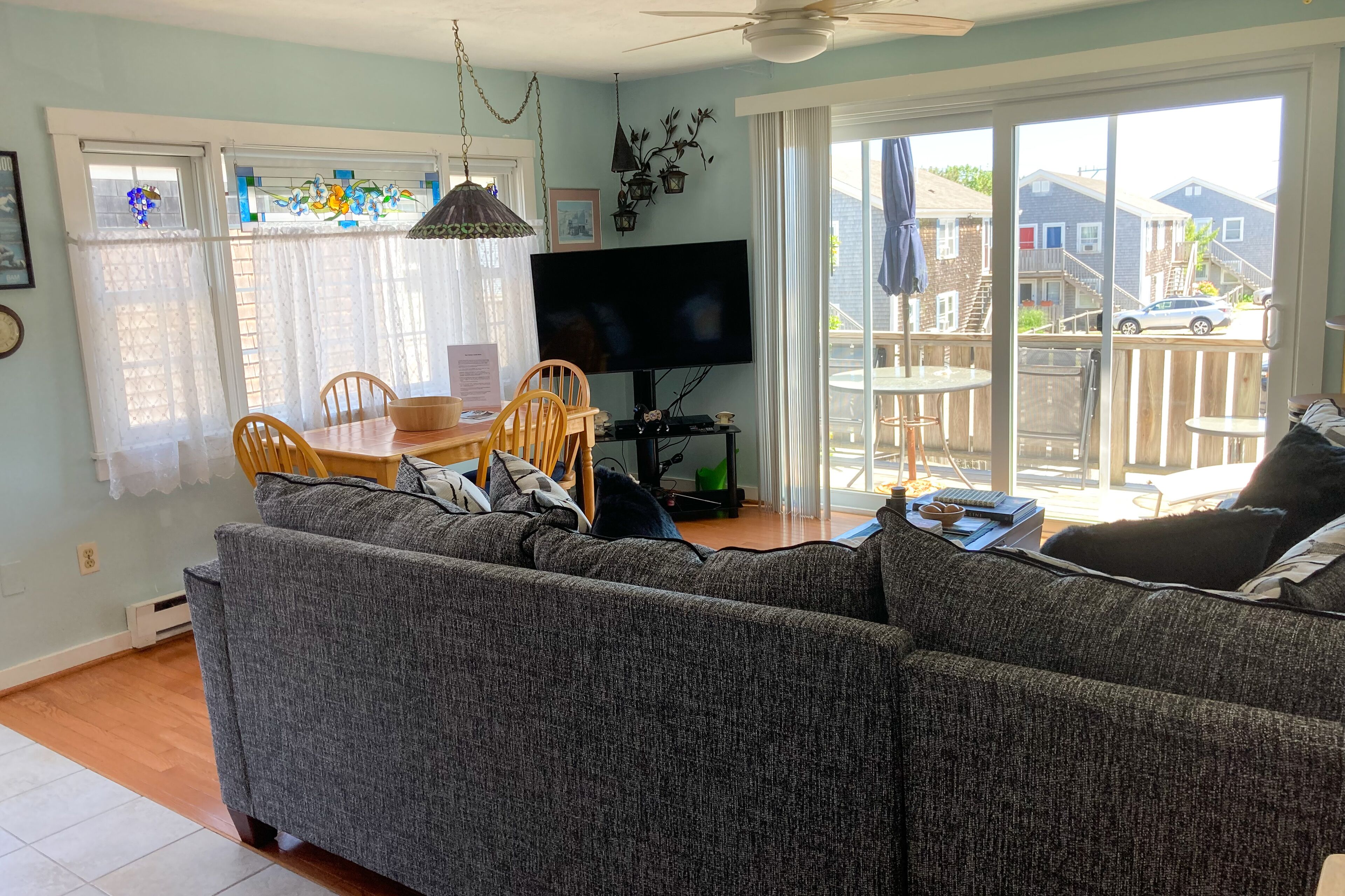 Condo near golf with with ocean views, firepit, balcony, & deck