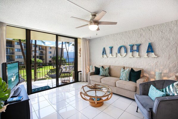 TV, DVD player, books, stereo