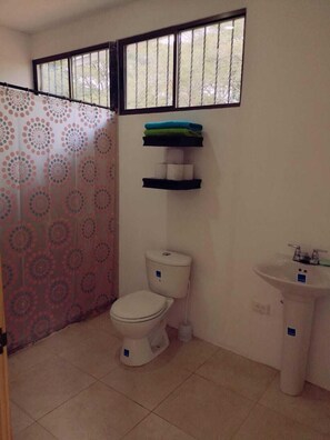 Studio (2) | Bathroom | Shower, towels, soap, shampoo - Apartamentos Montiel (Granada)