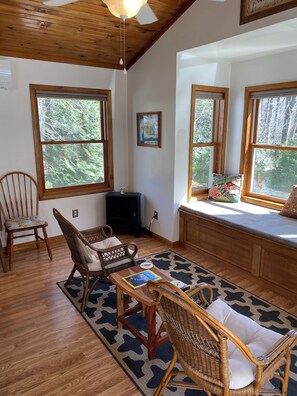 TV, fireplace, DVD player, books