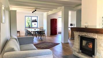 TV, fireplace