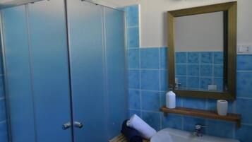 Shower, bidet, soap, toilet paper