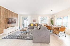 Flat-screen TV, video game console