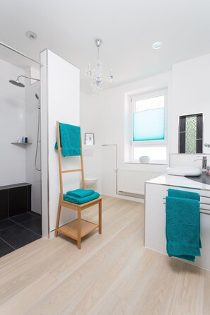 Dusche, Regendusche, kostenlose Toilettenartikel, Haartrockner