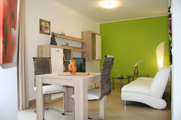 Business Apartment | Living area | 108-cm flat-screen TV with satellite channels, TV, first-run movies