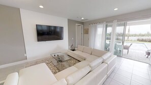 Flat-screen TV, video game console