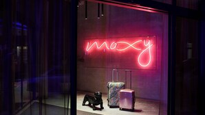 A neon sign with the word "mozy" in a modern, illuminated display. - Moxy Brussels City Center (Brussels)