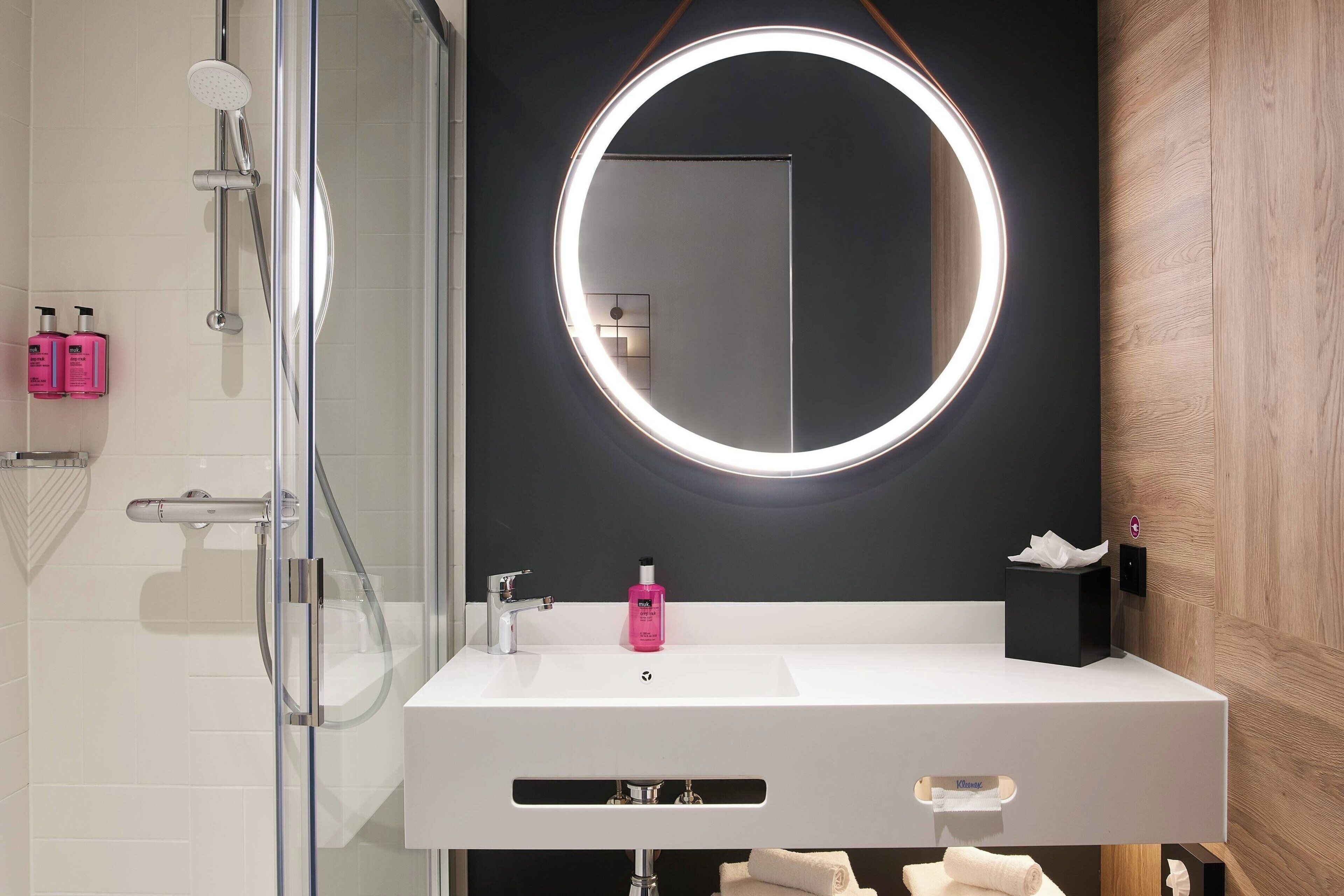 shower, eco-friendly toiletries, towels