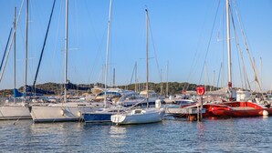Un port de plaisance où sont amarrés de nombreux voiliers.