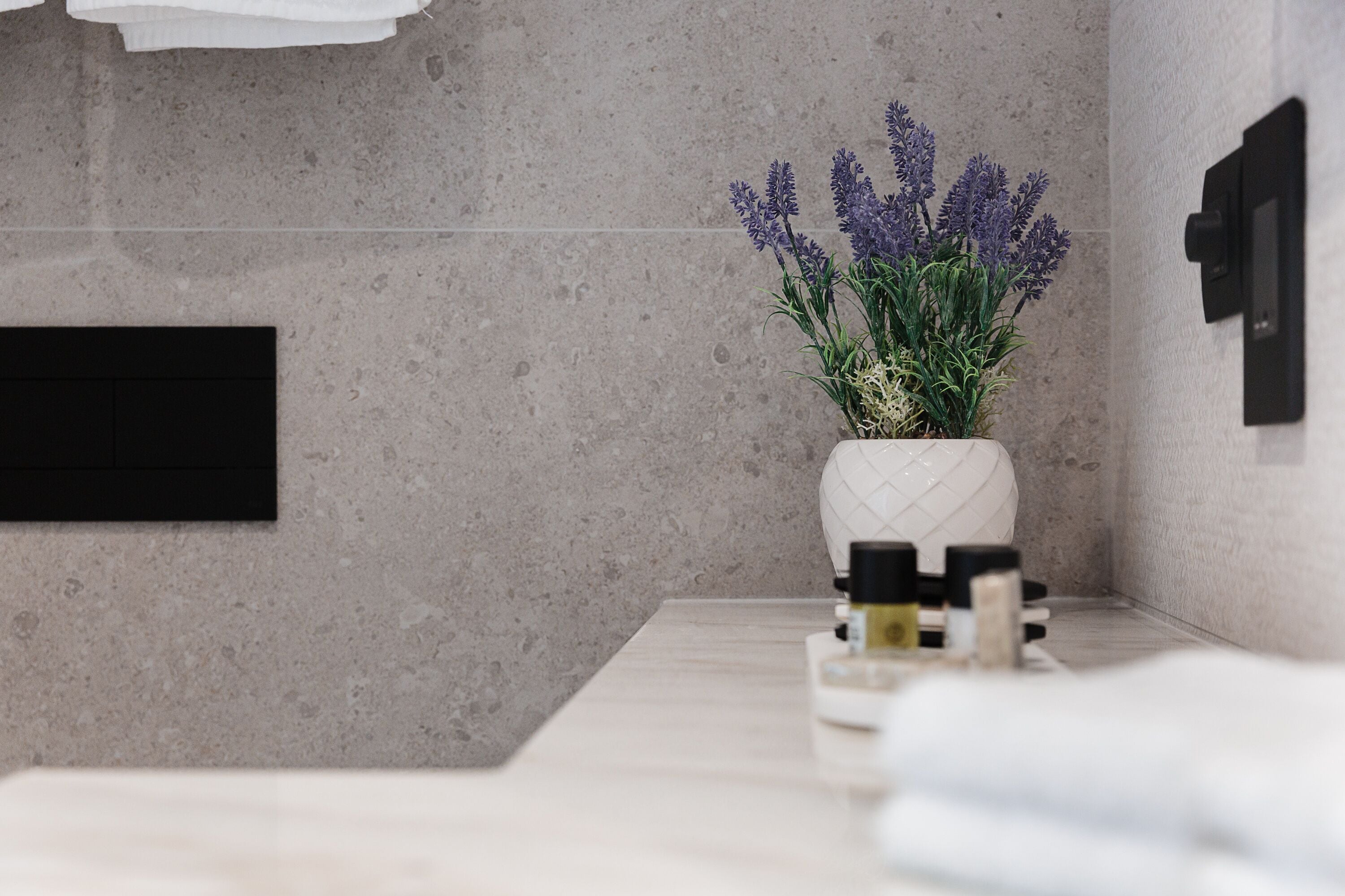 shower, rainfall showerhead, designer toiletries, hair dryer