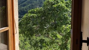 A room with a large window overlooking a mountainous landscape. - La Petite Maison (Montaulieu)