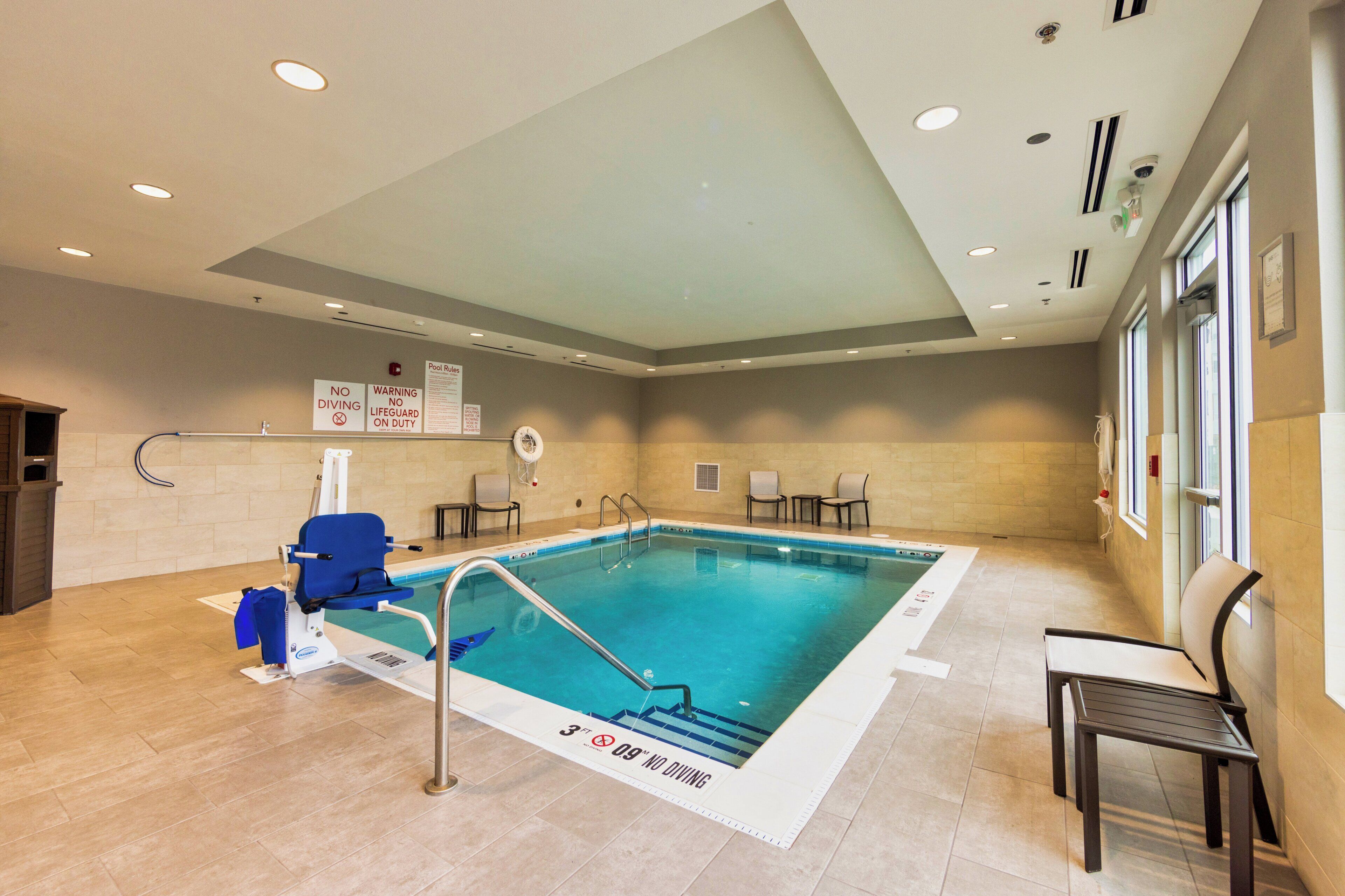 Indoor pool, open 6:00 AM to 10:00 PM, sun loungers