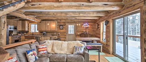 TV, fireplace, music library