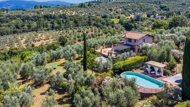 A villa with a swimming pool surrounded by olive groves and a view of the countryside. - Wonderful private villa for 5 guests with WIFI, private pool, TV, terrace and panoramic view (Impruneta)