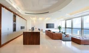 Luxury Apartment, City View, Tower | Living area | 80-inch flat-screen TV with cable channels, TV, fireplace - Tower Sea View Luxury 32 Floor Apartment (Tel Aviv)