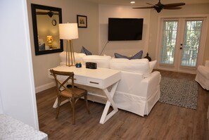 2 bedrooms, desk, iron/ironing board, travel crib