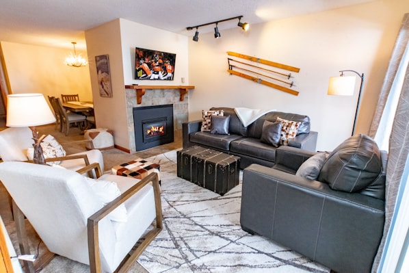 TV, fireplace