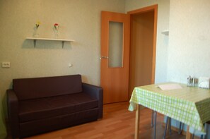 Apartment | Private kitchen | Fridge, microwave, oven, stovetop - Apartment on Soyuznyy Prospekt 6 (St. Petersburg)
