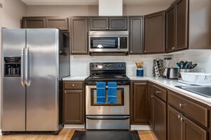 Fridge, microwave, oven, dishwasher