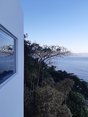 Enjoy breathtaking ocean views from this serene coastal retreat, surrounded by lush foliage and modern architecture.