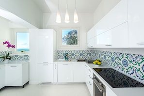 Fridge, microwave, oven, dishwasher - AMORE RENTALS - Palazzo della Storia with Sea View, Jacuzzi, Terraces, Breakfast and Air Conditioning (Amalfi)