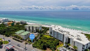 A coastal hotel with a beach access point, multiple buildings, and a view of the ocean. - *30A Seagrove Highlands Ground Floor Unit- 2 bikes included (Santa Rosa Beach)