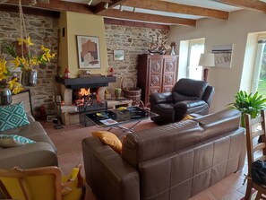 TV, fireplace, DVD player, books
