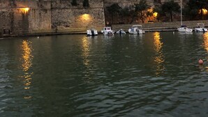 A historic stone castle with a moat and boats. - Charming in Collioure – where creativity meets the beach (Collioure)