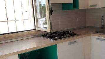 Fridge, oven, stovetop, coffee/tea maker