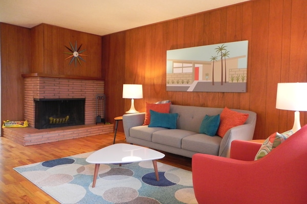 Living Area with Wood Floors & Fireplace