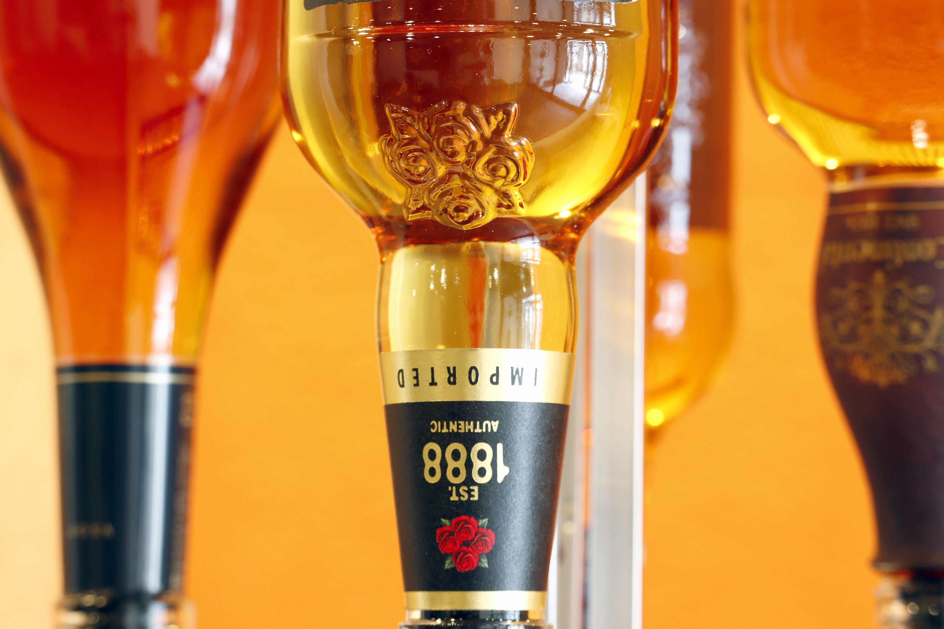 Primer plano de una botella de vino con una etiqueta que dice "IMPORTEGNO AUTENTICO 1888 EST".
