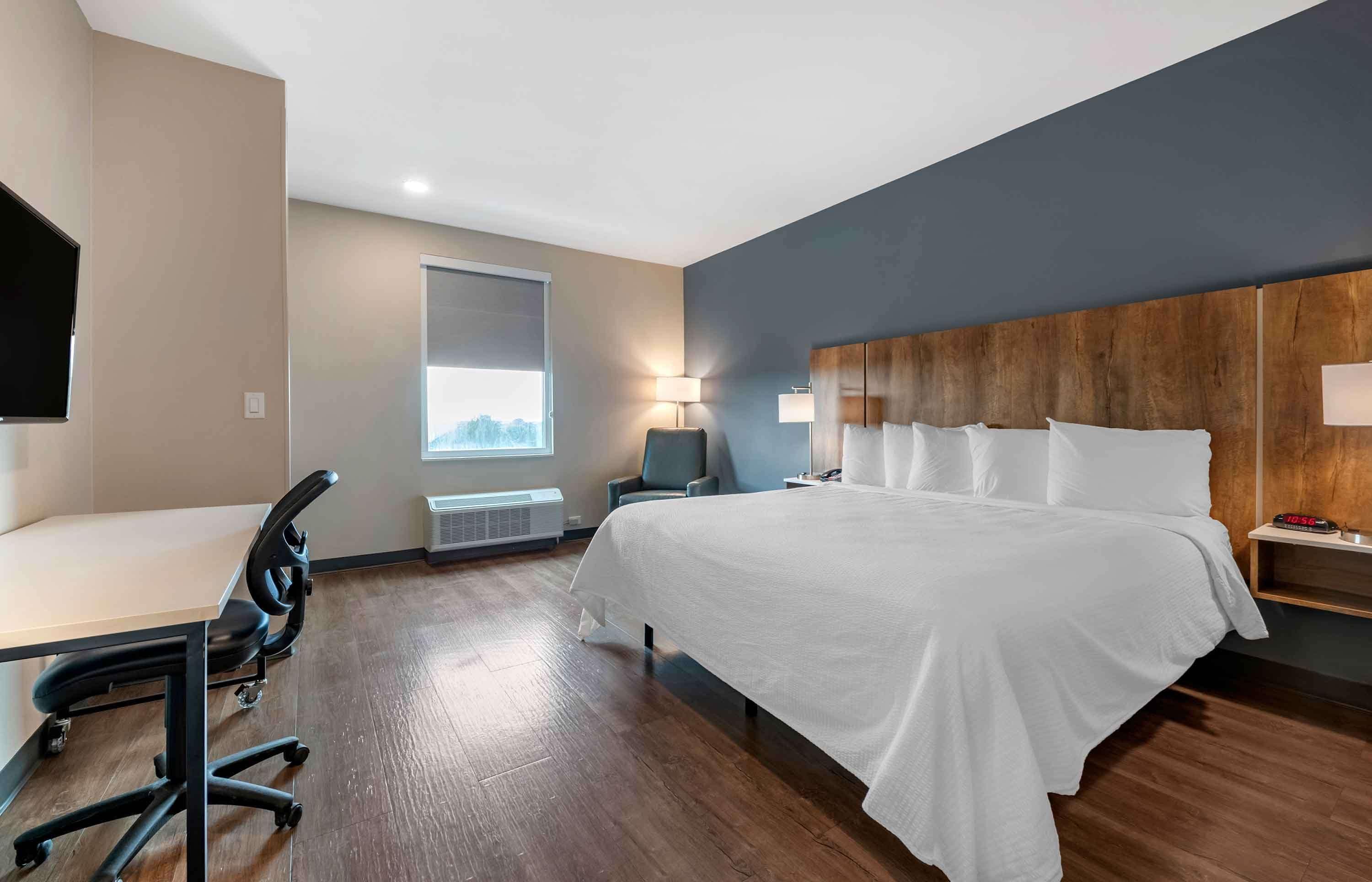 Studio – standard, 1 kingsize-seng, ikke-røyk, kjøleskap og mikrobølgeovn | Sengetøy av topp kvalitet, skrivebord og skrivebord for bærbar PC