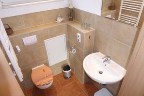 Douche, sèche-cheveux, savon, papier toilette