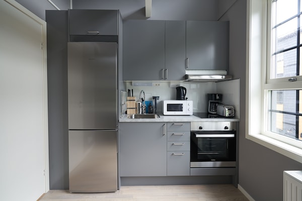 Monolocale, 2 letti singoli (Loft) | Cucina privata | Frigorifero, microonde, forno, piano cottura