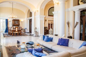 Télévision, cheminée, livres, chaîne hi-fi