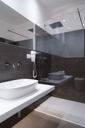 Douche, séchoir à cheveux, bidet, serviettes fournies