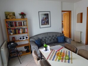 Smart-TV, DVD-Player, Bücher, Stereoanlage