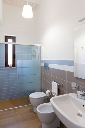 シャワー、ヘアドライヤー、ビデ、タオル