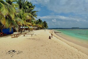 On the beach, white sand, snorkelling, beach bar