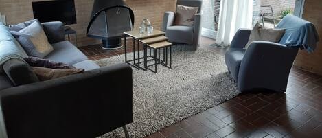 TV, fireplace