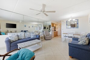 Flat-screen TV, DVD player - Beacher's Oceanfront Patio Plus Suite with onsite Front desk and Service (St. Augustine)