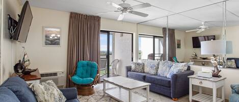 Flat-screen TV, DVD player