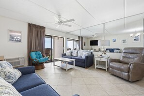 Flat-screen TV, DVD player