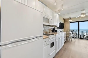 Fridge, microwave, oven, coffee/tea maker