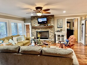 スマートテレビ、暖炉、DVD プレーヤー、書庫