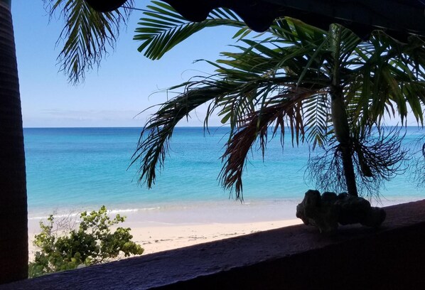 On the beach, white sand