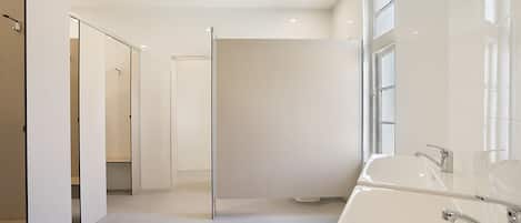 Shower, free toiletries, towels